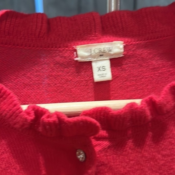 J. Crew Barbie core cardigan ruffle neck faux gemstone buttons - Picture 3 of 4